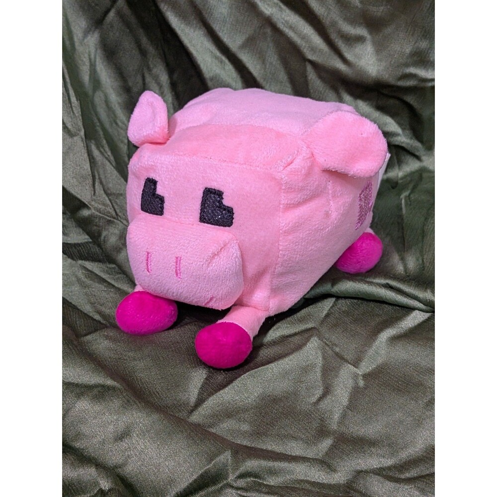 Nanco Pixel Pig Cube Plush Toy - Soft Emboroidered Features - Approx. 4" x 6"